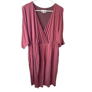 Ryllace Womens Rose Mauve Tencel Lyocell Faux Wrap Midi Dress Plus Size 2X